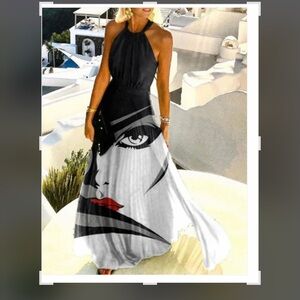 Beautiful halter dress with print pleated skirt.  Size 4